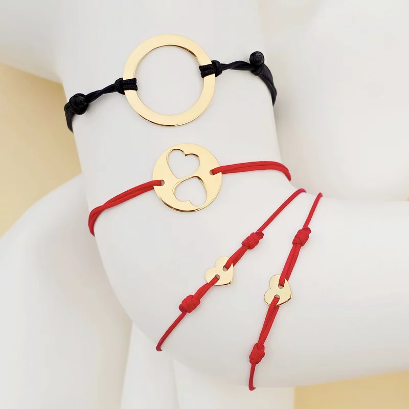 4 Részes Karkötő Szett - Apa, Anya és 2 Gyerek - Családi Puzzle - 18K Sárga Aranyozott 925 Sterling Ezüst - Állítható Zsinór