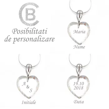 925 Ezüst lánc gravírozott szívvel Swarovski kristály medál - Aurora Borealis