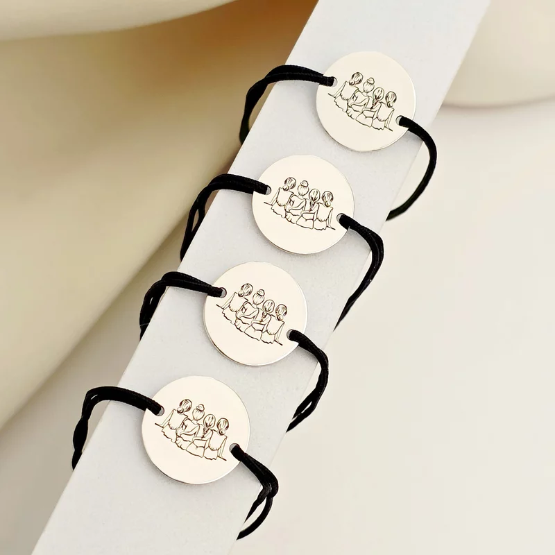 Ezüst Ajándék Karkötő Szett - 4 Nővér/Barátnő - Állítható zsinórral