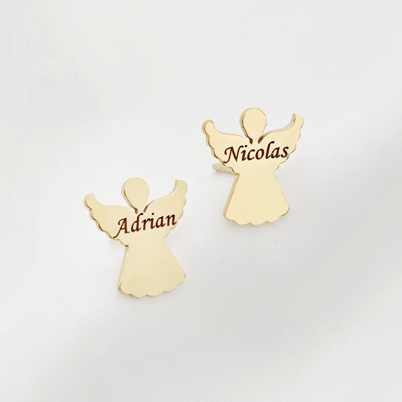 Angyal Fülbevaló - 18K Sárga Aranyozott 925 Sterling Ezüst - Stekkeres