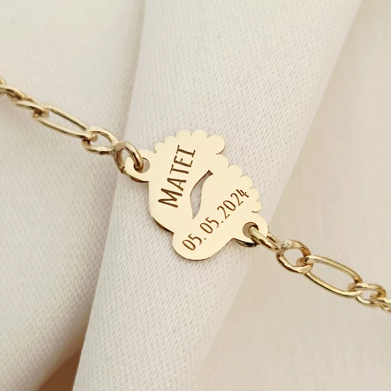 Baba Karkötő - 9K Sárga Arany Talpacskák - Kislány/Kisfiú Lánc