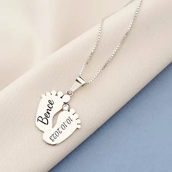 Baba Talp Nyaklánc - 925 Sterling Ezüst - Dátum, Név Swarovski Kristály -Körkapocs