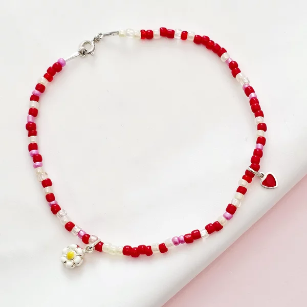 Bokalánc – 2 Színes Charm 925-ös Ezüstből – Piros gyöngyös modell