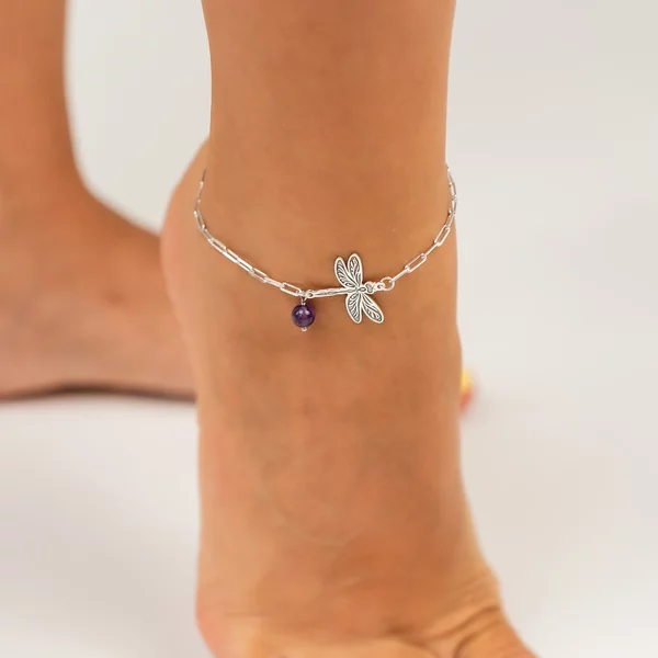 Bokalánc – Szitakötő és Ametiszt – 925 Sterling Ezüst – Lánccal