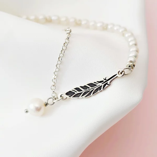 Bokalánc – Toll és Gyöngy  – 925 Sterling Ezüst – Egyedi méret