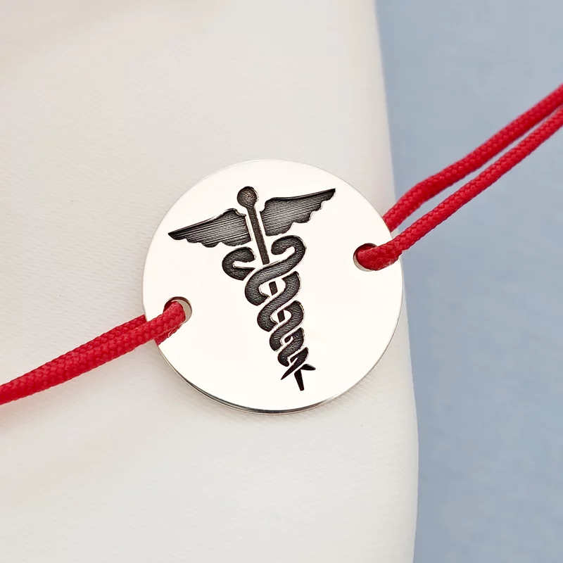 Caduceus karkötő - Ezüst 925 - Állítható zsinór, többféle színben