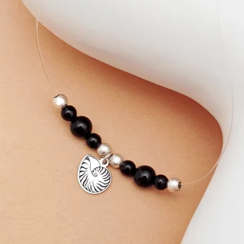 Choker Beach Summer - Személyre szabott 6 db Onyx és 4 db 4 mm-es golyóval - Különféle medálok - Ezüst 925 - Szilikon lánc karabineres csattal
