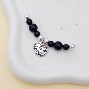 Choker Beach Summer - Személyre szabott 6 db Onyx és 4 db 4 mm-es golyóval - Különféle medálok - Ezüst 925 - Szilikon lánc karabineres csattal