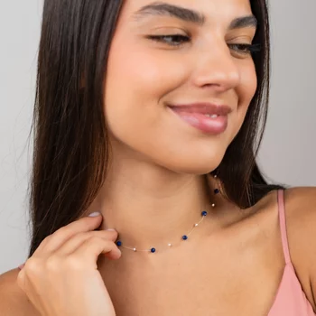 Choker Nyaklánc – Lapis Lazuli és 925 Sterling Ezüst Golyók
