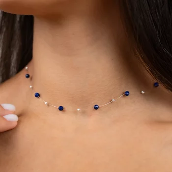 Choker Nyaklánc – Lapis Lazuli és 925 Sterling Ezüst Golyók