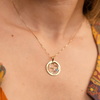 Családi Egyesülés - 3 Név -  18K Sárga Aranyozott 925 Sterling Ezüst Swarovski Kristály - Körkapocs