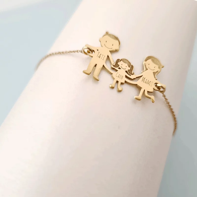 14K 3 Tagú Családi Karkötő