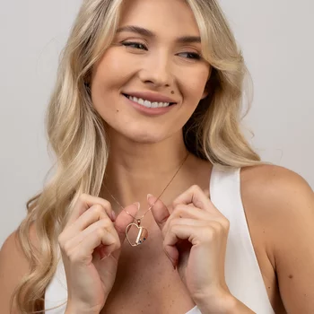 Családi Szív Nyaklánc - 3 Név - 18K Rozé Aranyozott 925 Sterling Ezüst  Swarovski Kristály - Körkapocs