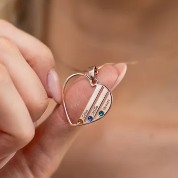 Családi Szív Nyaklánc - 3 Név - 18K Rozé Aranyozott 925 Sterling Ezüst  Swarovski Kristály - Körkapocs