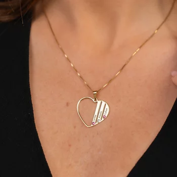 Családi Szív Nyaklánc - 3 Név - 18K Sárga Aranyozott 925 Sterling Ezüst  Swarovski Kristály - Körkapocs