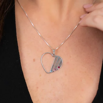 Családi Szív Nyaklánc - 925 Sterling Ezüst - 3 Név és Swarovski Kristályok