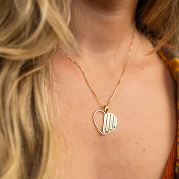 Családi Szív Nyaklánc - 4 Név - 18K Sárga Aranyozott 925 Sterling Ezüst Swarovski Kristály - Körkapocs