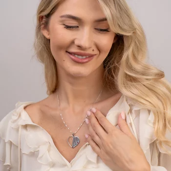 Családi Szív Nyaklánc - 4 Név - 925 Sterling Ezüst  Swarovski Kristály - Körkapocs