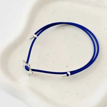 Csillag Karkötő – Vastag Kék Zsinórral – 925 Sterling Ezüst