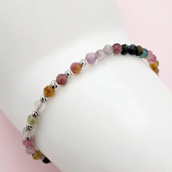 ÉLETERŐ karkötő - Sokszínű Védelem - 925 Sterling Ezüst gömbökkel 2,5 mm Turmalin ásvány gyöngyökkel - állítható bordó zsinór