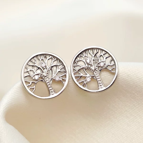 Ezüst Életfa Fülbevaló cirkóniával