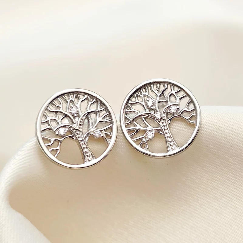 Ezüst Életfa Fülbevaló cirkóniával