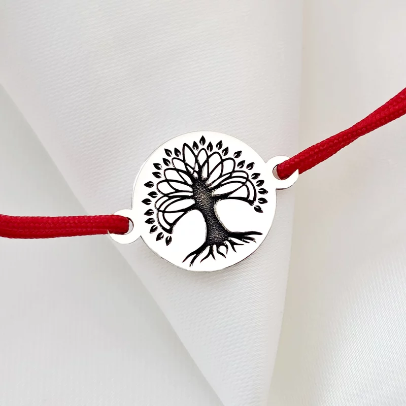 Ezüst Gravírozott Életfa Karkötő állítható zsinórral