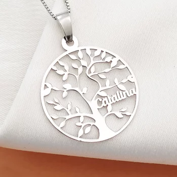 Életfa Nyaklánc - Személyre Szabott Nevekkel -  925 Sterling Ezüst - Körkapocs
