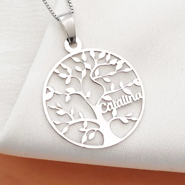 Életfa Nyaklánc - Személyre Szabott Nevekkel -  925 Sterling Ezüst - Körkapocs