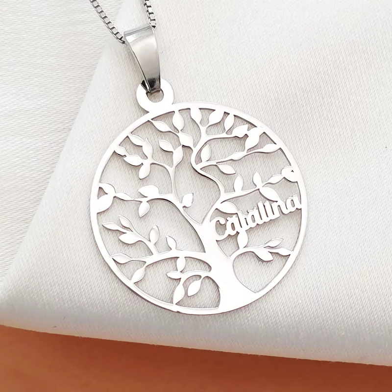 Életfa Nyaklánc - Személyre Szabott Nevekkel -  925 Sterling Ezüst - Körkapocs