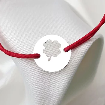 Érme Karkötő - Kivágott Lóhere és Név - 12 mm - Sterling Ezüst - Állítható Zsinór