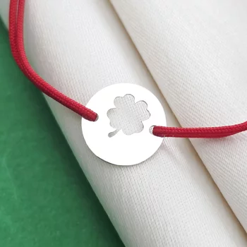 Érme Karkötő - Kivágott Lóhere és Név - 12 mm - Sterling Ezüst - Állítható Zsinór
