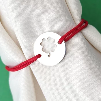 Érme Karkötő - Kivágott Lóhere és Név - 12 mm - Sterling Ezüst - Állítható Zsinór
