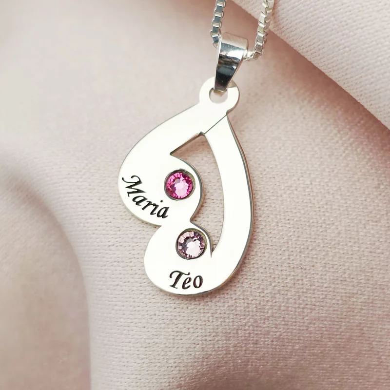 Érzelem Cseppek Nyaklánc - 2 Név - 925 Sterling Ezüst  Swarovski Kristály - Körkapocs