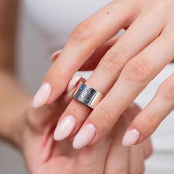 Ezüst Anya-Fia Széles Állítható Gyűrű Swarovski kristállyal