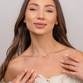 Fényképes Szárnyas Szív Nyaklánc - 18K Sárga Aranyozott 925 Sterling Ezüst - Körkapocs