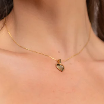 Fényképes Szárnyas Szív Nyaklánc - 18K Sárga Aranyozott 925 Sterling Ezüst - Körkapocs