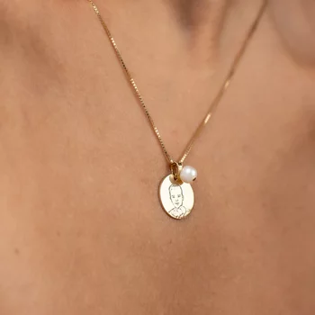 Nyaklánc gyöngycseppel és fotógravírozással – Megörökített elegancia – 18K arannyal bevont 925-ös ezüst