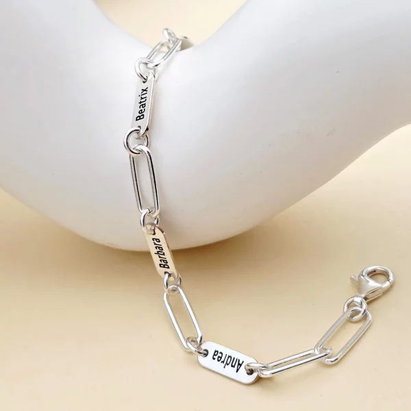 Ezüst Láncos Karkötő 4 Személyre Szabott Lemezzel
