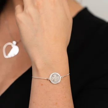 Ezüst QR Kód Érme Karkötő Csúszólánccal