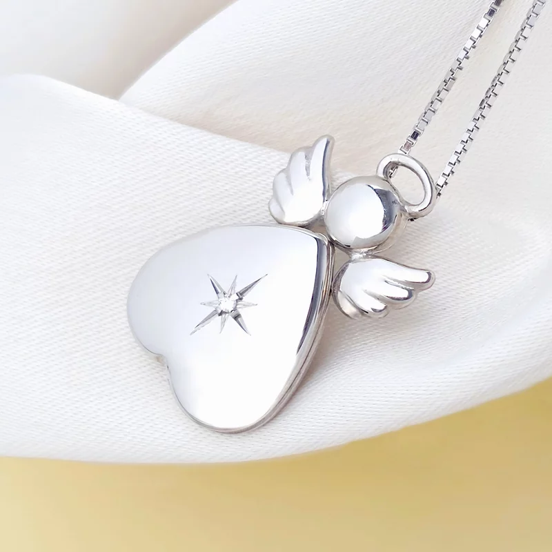 Fényképes Angyal Medál - Golden Angel - Ródiumozott Ezüst 925 - Fehér Cirkónia