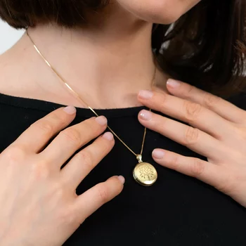 Fényképes Kerek Nyaklánc -Tree of Life -  925 Sterling Ezüst 18K Sárga Arany bevonattal - Körkapocs
