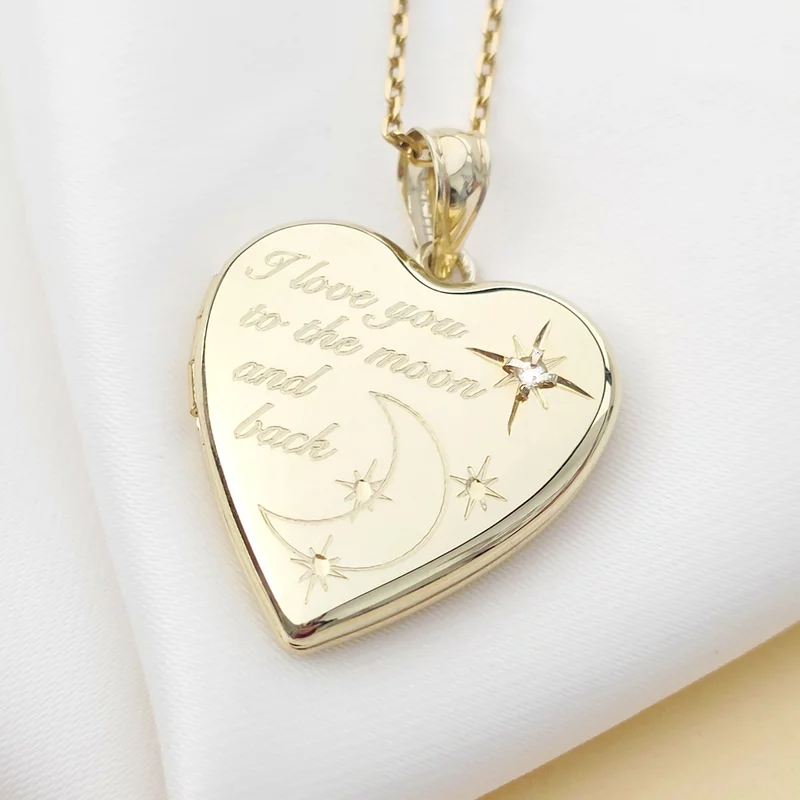 Fényképes Szív Nyaklánc - I love you to the moon and back - Ezüst 925 - 18K Sárga Arany Bevonattal