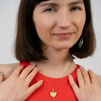Fényképes  Szív Nyaklánc - Love Frame - Ezüst 925 - 18 K Sárga Arany bevonattal- Fehér Cirkónia