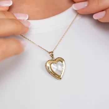 Fényképes Szív Nyaklánc - Mother of Pearl - Ezüst 925 - 18K Sárga Arany Bevonattal