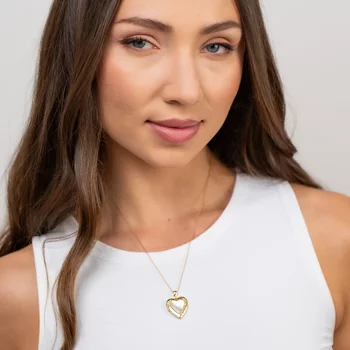 Fényképes Szív Nyaklánc - Mother of Pearl - Ezüst 925 - 18K Sárga Arany Bevonattal