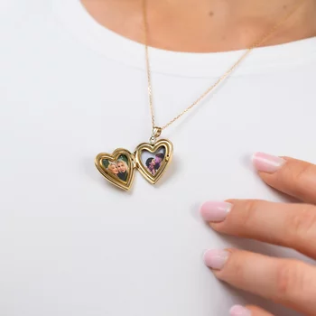 Fényképes Szív Nyaklánc - Mother of Pearl - Ezüst 925 - 18K Sárga Arany Bevonattal