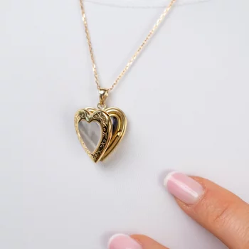 Fényképes Szív Nyaklánc - Mother of Pearl - Ezüst 925 - 18K Sárga Arany Bevonattal