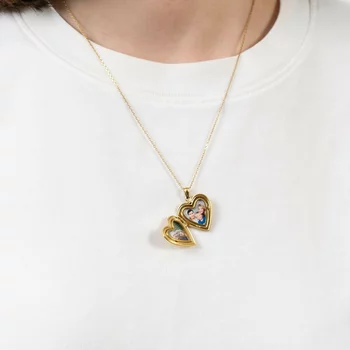 Fényképes  Szív Nyaklánc - Silver Velvet - Ezüst 925 - 18 K Sárga Arany bevonattal- Fehér Cirkónia