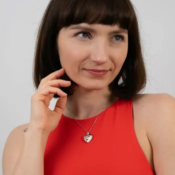 Fényképes Szív Nyaklánc - Yin&Yang - Ezüst 925 - Ródium  Bevonattal - Fehér Cirkónia